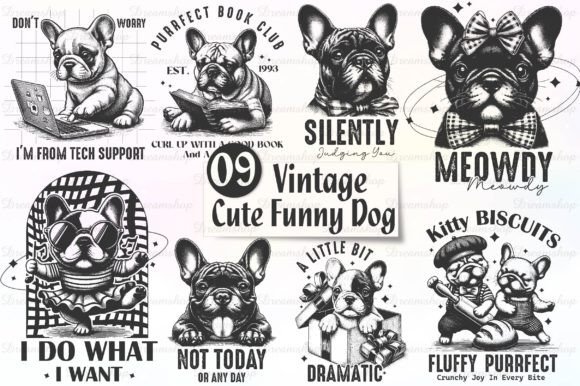 Vintage Funny Dog PNG Sublimation Bundle Illustration Illustrations Imprimables Par Dreamshop