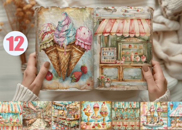 Vintage Ice Cream Parlour Junk Journal Graphic Backgrounds By Pro Designer Team