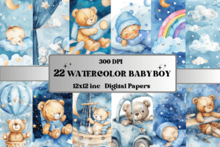 Watercolor Baby Boy Scenes Paper Graphic Backgrounds By giraffecreativestudio 1