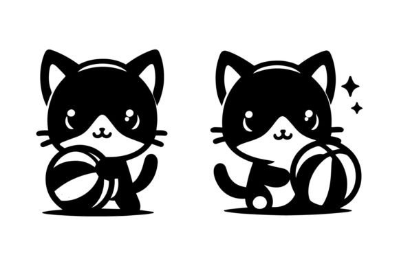 Cute Cat is Holding the Ball Silhouette Graphic Illustrations By Digital Gallery