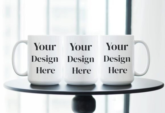 15 Oz Coffee Mug Mockup Three Cups PSD Graphic Product Mockups By Mockup Designs