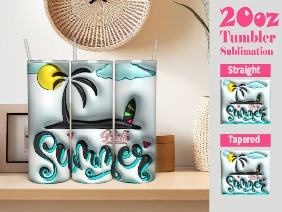 3D Inflated 20oz Summer Tumbler Wrap Illustration Tumbler Wraps Par GraphicTech360