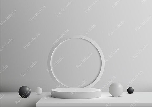 3D White Podium Black and White Balls Gráfico Mockups de Productos Diseñados a Medida Por rarinlada