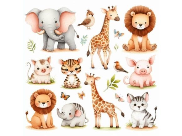 A Bundle of Cute Safari Animals Collecti Graphic AI Illustrations By A.I Illustration and Graphics