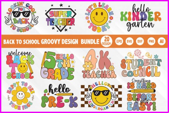 Back to School Groovy Design Bundle Graphic T-shirt Designs By Designer_Sultana
