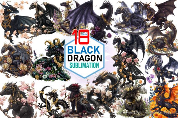 Black Dragon Sublimation Clipart Bundle Graphic Illustrations By Md Shahjahan