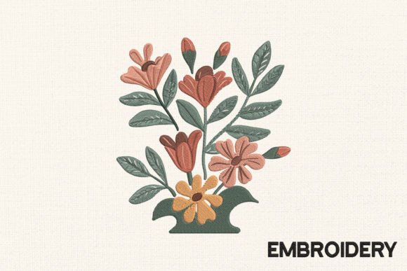 Boho Flowers Single Flowers & Plants Embroidery Design By Artistry Alley