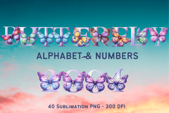 Butterfly Purple Alphabet and Number PNG Graphic Illustrations By Lara' s Designs