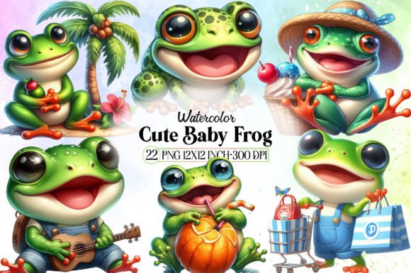 Cute Baby Frog Sublimation Clipart Graphic Illustrations By LibbyWishes