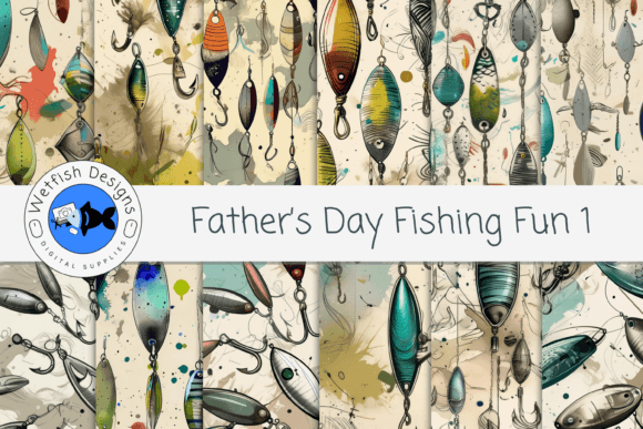 Father's Day Fishing Fun Paper Pack 1 Graphic Crafts By Wetfish Designs