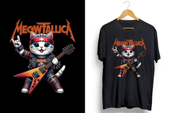 Meowtallica Funny Cat PNG Sublimation Illustration Designs de T-shirts Par ORMCreative
