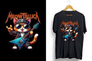 Meowtallica Funny Cat PNG Sublimation Gráfico Designs de Camisetas Por ORMCreative