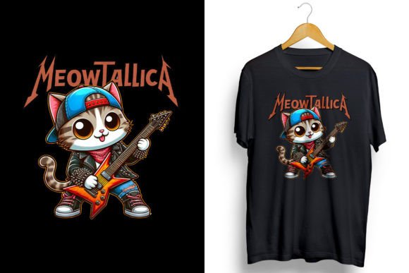 Meowtallica Funny Cat PNG Sublimation Grafik T-shirt Designs Von ORMCreative