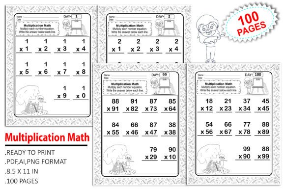 Multiplication Math Worksheets for Kids Gráfico 3rd grade Por Self Graphics House