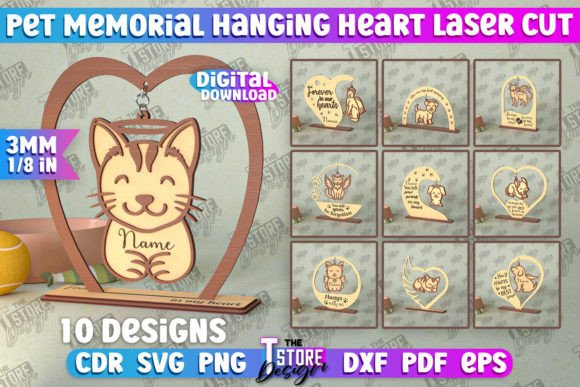 Pet Memorial Hanging Heart Bundle | CNC Gráfico SVG 3D Por The T Store Design