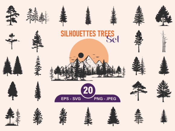 Pine Trees Silhouette Clipart & Svg Gráfico Ilustrações para Impressão Por phoenixvectorarts