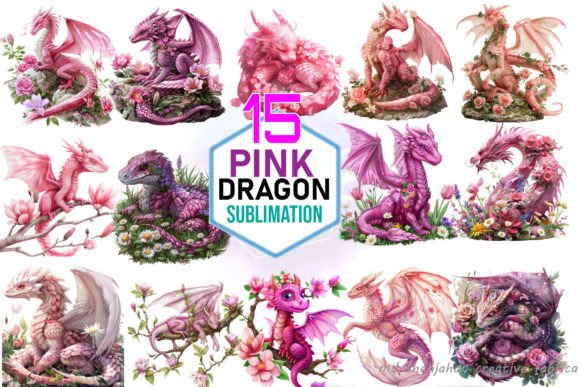 Pink Dragon Sublimation Clipart Bundle Graphic Illustrations By Md Shahjahan