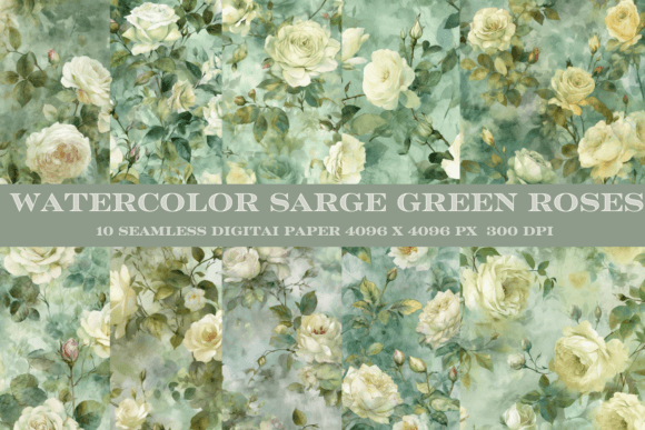 Sage Green Digital Paper, Seamless Graphic Patterns By AiCraftCreations