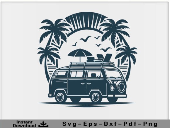 Vintage Beach Van Svg Vector Silhouette Graphic Crafts By shikharay410