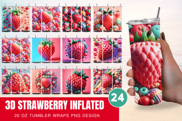 3D Strawberry 3D Inflated 20 Oz Tumbler Illustration Tumbler Wraps Par Craft Fair