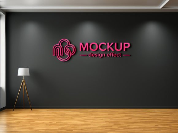3d Logo Mockup on Office Room Black Wall Graphic Product Mockups By Harry_de