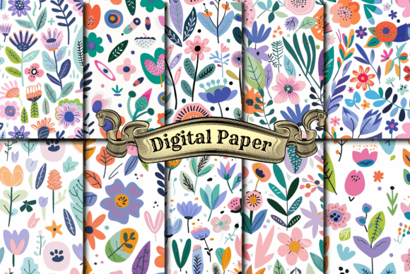Blooming Bouquet Digital Paper Set Graphic Patterns By craftsmaker