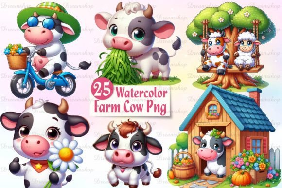 Cute Farm Cows Clipart Bundle Graphic Illustrations By Dreamshop