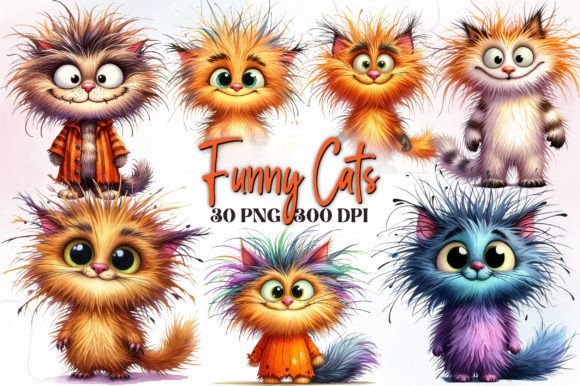 Funny Cats - Cute Cat Clipart Bundle Gráfico Ilustrações para Impressão Por RevolutionCraft