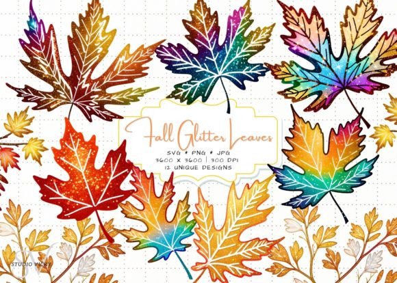 Glitter Fall Leaves SVG & PNG Clipart Illustration Illustrations Imprimables Par Victoria Gates