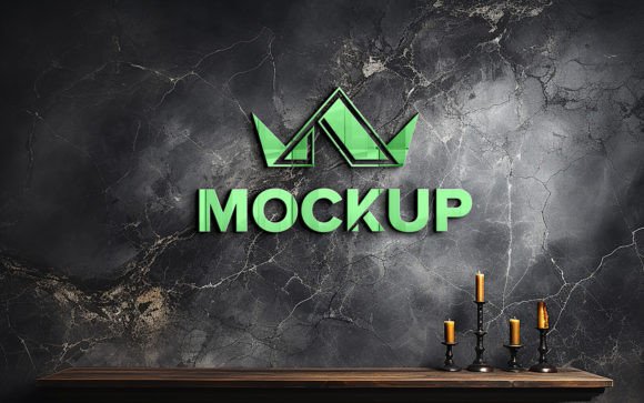 Green 3d Logo Mockup on Black Marble Wal Graphic Product Mockups By Harry_de