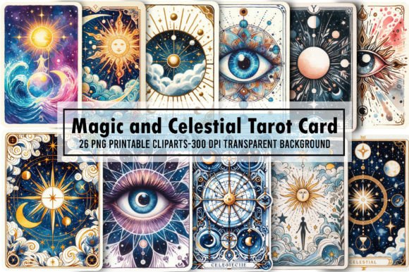 Magic and Celestial Tarot Card Clipart Graphic Illustrations By Sublimation Artist