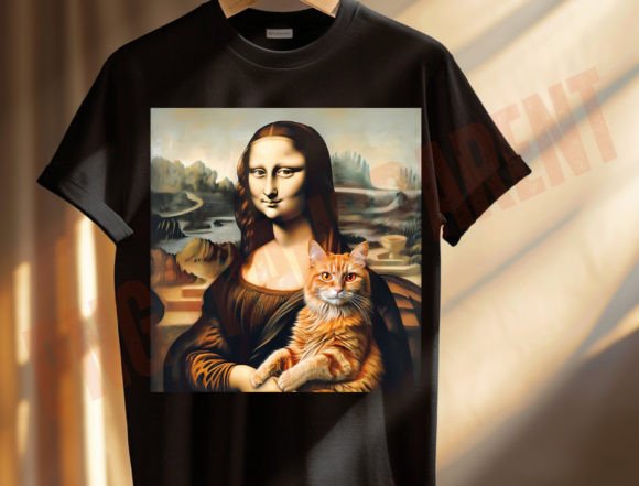 Mona Lisa Orange Cat Png, Cat Art Png Grafik T-shirt Designs Von DeeNaenon