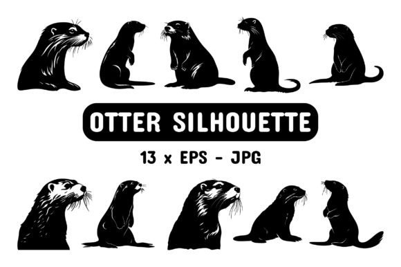 Otter Silhouette Set Collection Bundle Gráfico Ilustrações para Impressão Por marbledesign