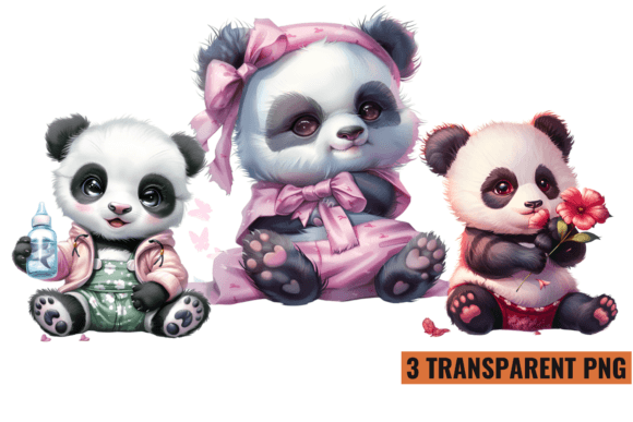 Pink Baby Panda Sublimation Clipart PNG Gráfico Ilustraciones Imprimibles Por CraftArt
