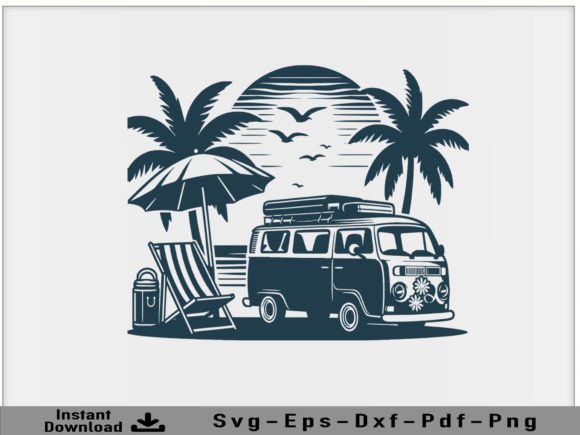 Vintage Beach Van Svg Vector Silhouette Graphic Crafts By shikharay410