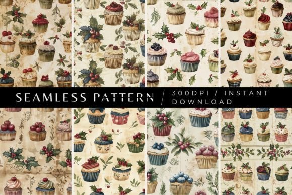 Vintage Holly Cupcake Patterns Graphic Patterns By Inknfolly