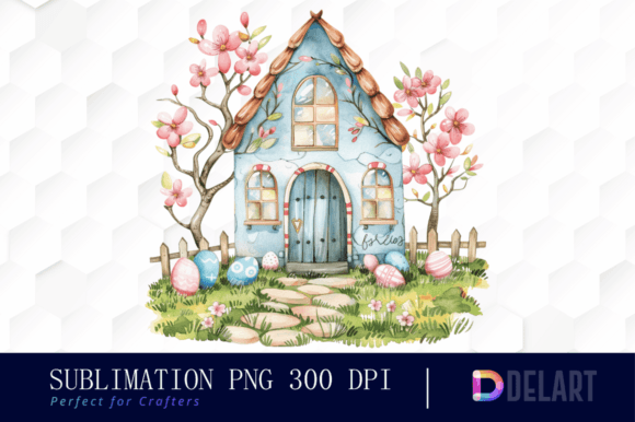 Watercolor Easter House Clipart,Spring E Gráfico Ilustraciones Imprimibles Por DelArtCreation