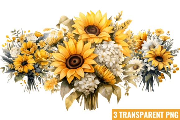 Watercolor Sunflowers Daisies Clipart Gráfico Ilustraciones Imprimibles Por CraftArt