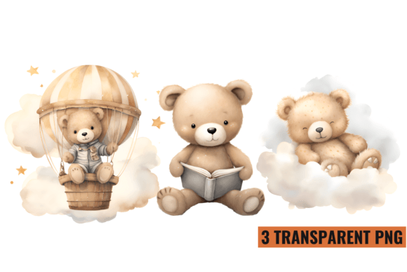 Watercolor Teddy Bear Clipart PNG Graphic Illustrations By CraftArt