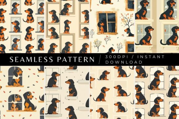 Window Dachshund Seamless Patterns Graphic Patterns By Inknfolly