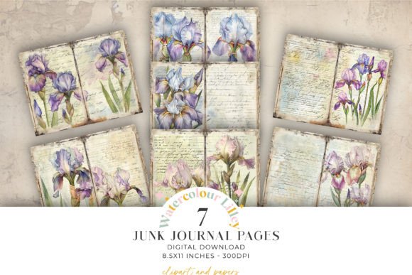 Iris Junk Journal Paper Graphic Illustrations By Watercolour Lilley