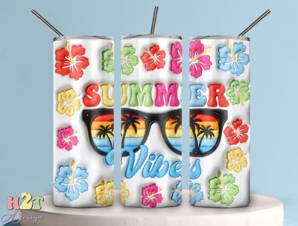 3D Summer Vibes Inflated Tumbler Wrap Graphic Print Templates By H2T.Design