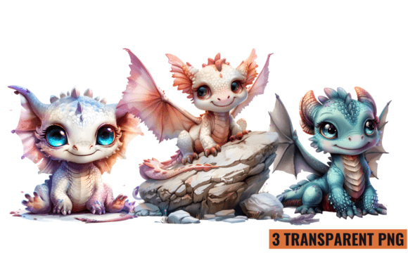 Cute Baby Dragons Sublimation Clipart Gráfico Ilustrações para Impressão Por CraftArt