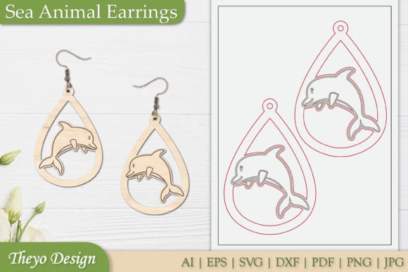 Cute Sea Animal Earrings Laser Cut SVG Gráfico Manualidades Por Theyo Design