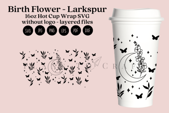 Larkspur Birth Flower 16oz Hot Cup Wrap Gráfico Artesanato Por planstocraft