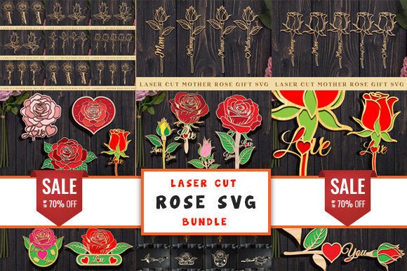 Laser Cut Rose SVG Bundle Gráfico SVG 3D Por Cutting Edge