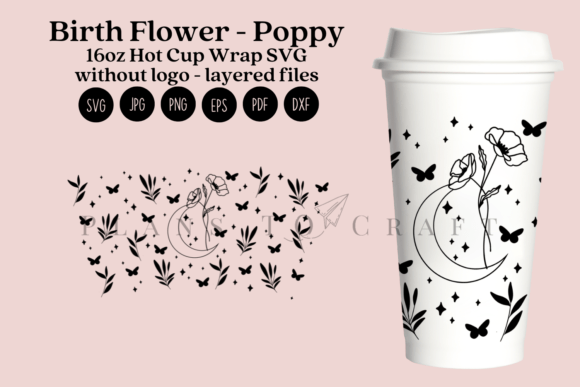Poppy Birth Flower 16oz Hot Cup Tumbler Gráfico Artesanato Por planstocraft
