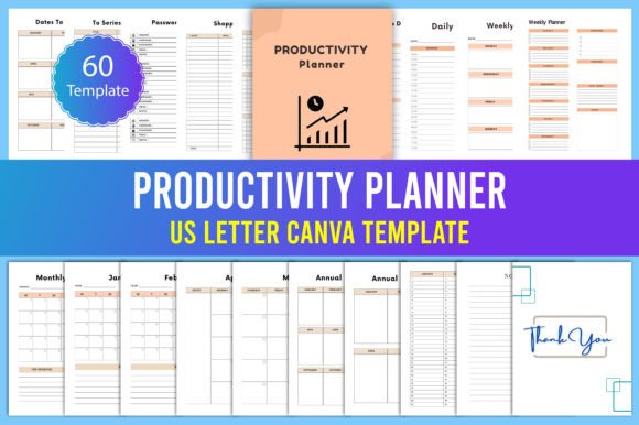 Productivity Planner Canva Interior Graphic KDP Keywords By designmela01