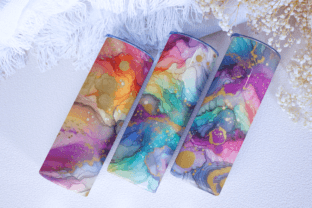 Rainbow Alcohol Ink 20oz Skinny Tumbler Graphic Crafts By sagorarts 2