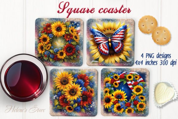 USA Sunflowers Square Coaster Designs Graphic Crafts By Helene's store